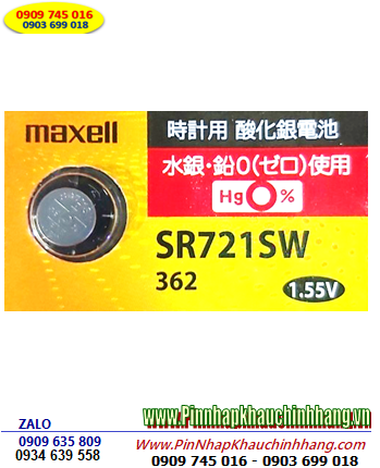 Maxell SR721SW _Pin 362; Pin đồng hồ Maxell SR721SW 362 silver oxide 1.55V _Made in Japan
